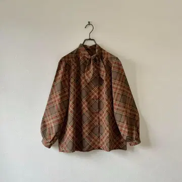 구제 의류 일본제 리본 타이 블라우스 셔츠 체크 비대칭 포멀