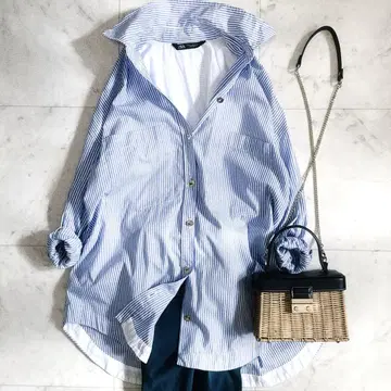 컨디션 최상 ZARA 스트라이프 셔츠 블루 코튼 100%