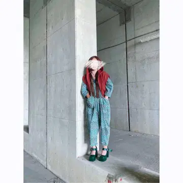 Used 빅 루즈 슈퍼 와이드 코튼 올 패턴 점프수트