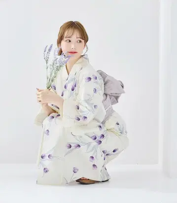 새상품 유카타 세트 유카타 성인 여성용 보라색 화이트 꽃 Y4-29