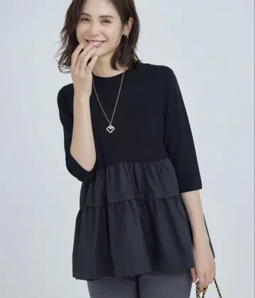 쿠미쿄쿠 블라우스 콤비 티어드 니트
