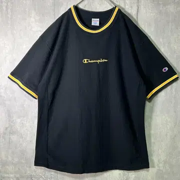 레어 Reverse Weave 링거 티셔츠 자수 로고 블랙 노랑 XL