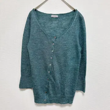 새상품급 마가렛호웰 가디건 린넨 실크 7부 소매 블루