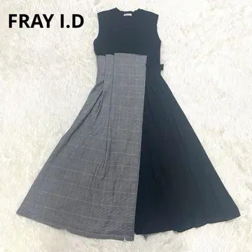 FRAY I.D 플리츠 콤비 니트 원피스 글렌체크 롱 원피스