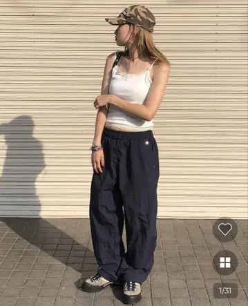 리벳 밴딩 팬츠 네이비 나일론 팬츠 nugu 00hyr hoop