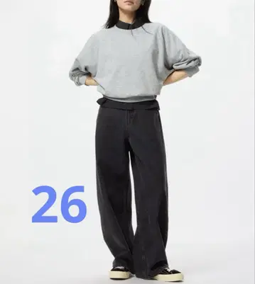 새상품 UNIQLO 배기 커브 청바지 기장 짧음 dark gray 26
