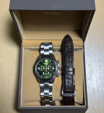 SEIKO 크로노그래프 손목시계 그린 세이코 스텐 벨트 포함 새상품급