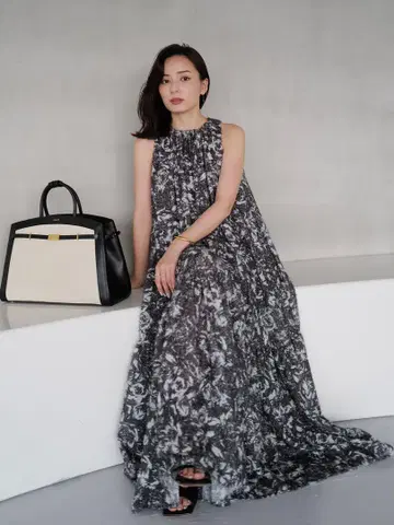 anuans 컷 자카드 뉴앙스 프린트 원피스 베이지 F
