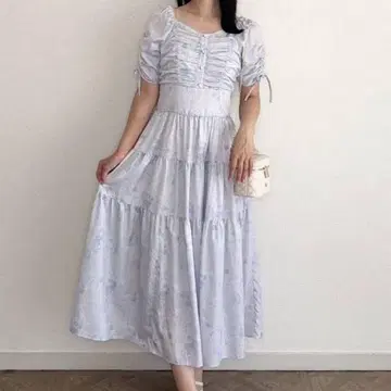 AnMILLE 안미르 플라워 개더 티어드 원피스 롱 블루