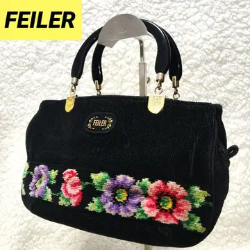 FEILER 페일러 꽃무늬 핸드백 로고 셰닐 블랙