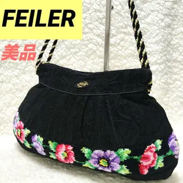 새상품급 FEILER 페일러 꽃무늬 핸드백 쉐닐 블랙