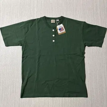 택 포함 새 상품 Goodwear 헨리넥 티셔츠 L 다크 그린
