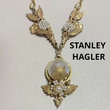 레어 새상품급 STANLEY HAGLER 꽃 무늬 펄 목걸이 골드