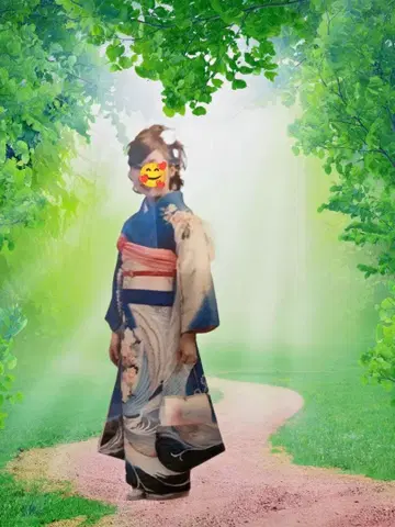 후리소데 청색과 흰색 봉황