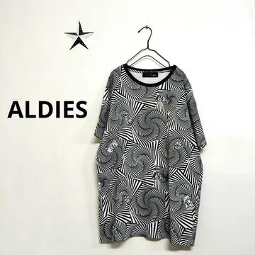 ALDIES Rotation T셔츠 남성용 겹침 블랙 x 화이트 로고