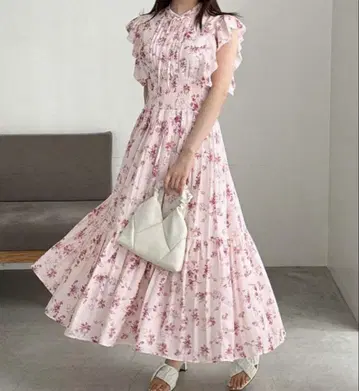 SHEIN 롱 원피스 핑크 꽃무늬 슬리브리스 FRIFUL L