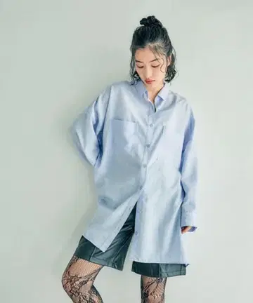 렙심 LEPSIM 샤라키레 판초 긴팔 셔츠 튜닉 블루 스트라이프 새상품