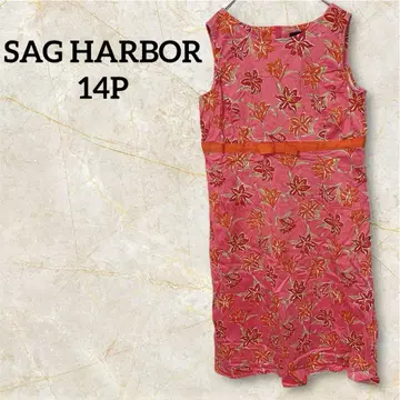 SAG HARBOR [ 14P ] 꽃무늬 드레스 슬리브리스 리본 핑크