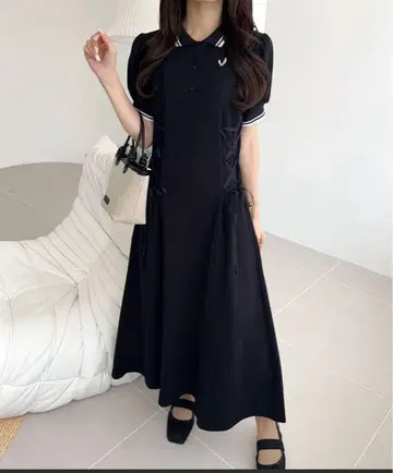 피케 가슴 자수 폴로 롱 원피스