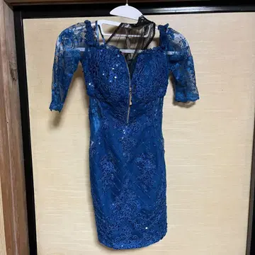 ROBE de FLEURS Glossy 파랑 자수 타이트 드레스