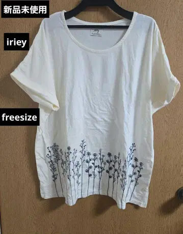 iriey 아이리 아이보리 꽃무늬 반팔 티셔츠 빅 루즈 롱 기장