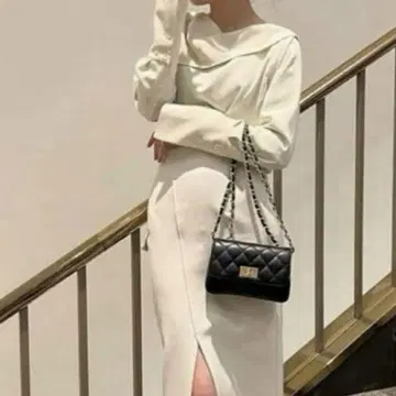 오우렌티 블랙 퀼팅 가죽 블랙 체인