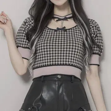 pium 비쥬 초커 케이프 니트 핑크 블랙
