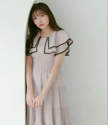 패널 옷깃 티어드 OP 핑크 원피스 anmill