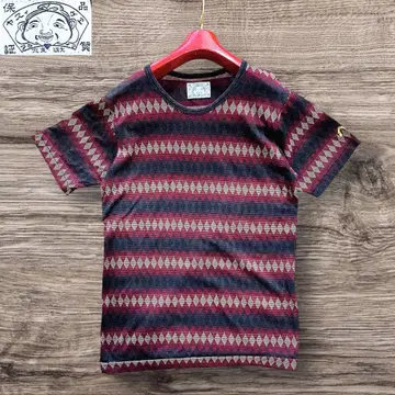EVISU 다이아 무늬 티셔츠 올 패턴 티셔츠 아가일 보더 무늬 S