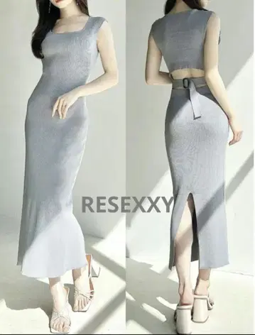 RESEXXY 백 오픈 니트 원피스 블루