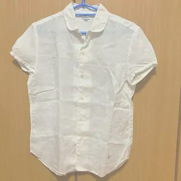 르 글라지크 린넨 셔츠 린넨 화이트 반팔 셔츠 둥근 카라