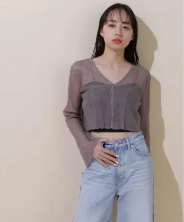 질 바이 질 스튜어트 크롭 기장 시어 가디건 상의 브라운