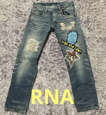RNA 데미지 가공 블루 데님 팬츠 핑크 퍼 커스텀