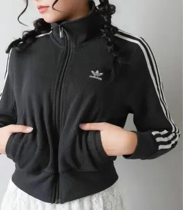 adidas 트랙 자켓 니트 와플 원단 숏 기장