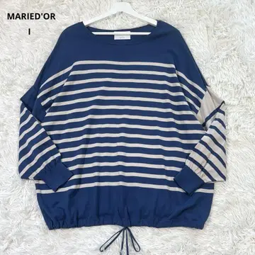 마리드 MARIED'OR 보더 니트 화이트 파랑 오버 사이즈