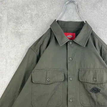 Dickies 디키즈 (M) 긴팔 워크 셔츠 심플 밀리터리풍 카키