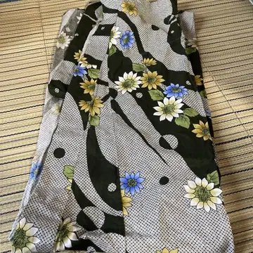 유카타 단품 짙은 녹색 해바라기 무늬