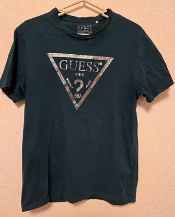 GUESS Logo 로고 티셔츠 메탈릭 남성용 M 그린, 청록색 teal