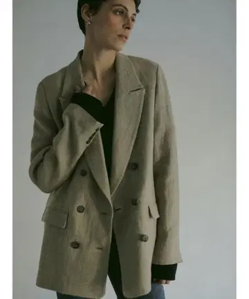 새상품 HER. 린넨 더블 브레스트 자켓 베이지