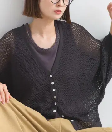 iriey 아이리 시스루 니트 모몽가 가디건 흑먹색