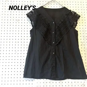 새상품급 노리즈 레이스 장식 블랙 슬리브리스 V넥 블라우스 코튼 M