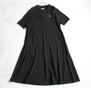 LACOSTE 피케 셔츠 롱 원피스 M 블랙 스키퍼 와니 자수