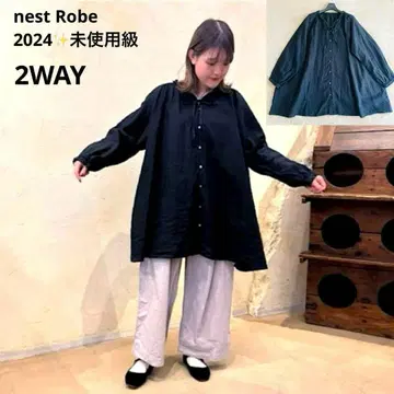 미사용급 2024 네스트로브 린넨 라미 프릴 넥 튜닉 블랙