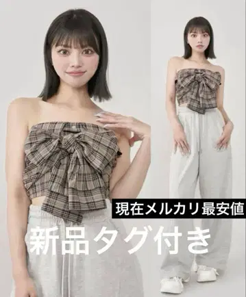 다리치 darich 타탄 체크 리본 베어 탑 네이비 NVY