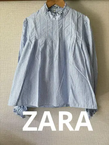 ZARA 자라 / 스트라이프 프릴 하이넥 블라우스 / 사이즈 S