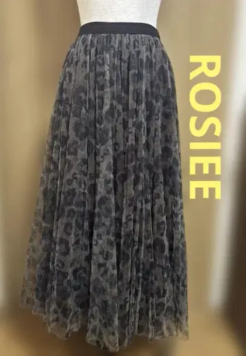 ROSIEE 로지 튤 레이스 플레어 롱 스커트 레오파드 무늬