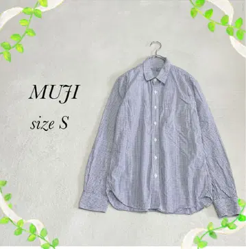 [MUJI) 무인양품 (S) 긴팔 셔츠 체크 무늬 코튼 블루 계열 앞여밈