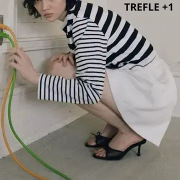 TREFLE+1 여성용 믹스 보더 T F 화이트 x 블랙