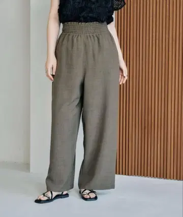 LEPSIM 린넨라이크 시리즈 개더 와이드 스트레이트 팬츠 브라운