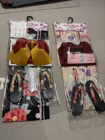 꽃무늬 유카타 오비 세트, 일본 나막신 포함, 허리끈